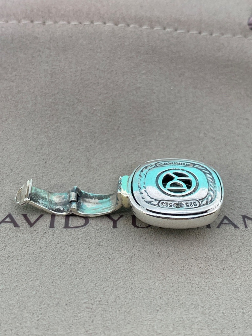 David Yurman Large  Albion Blue Topaz Enhancer 14K Gold Sterling Silver - Picture 6 of 7